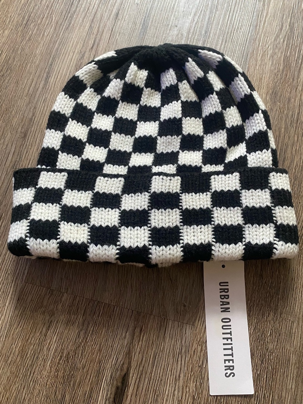 Urban Outfitters Black & White Checker Knit Unisex Beanie